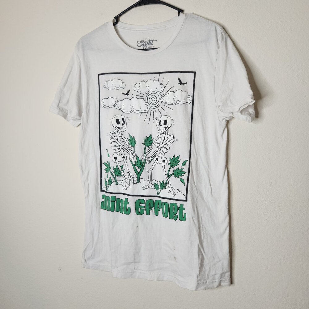 Eighty Eight Brand Mens Medium White Joint Effort Stoner Shirt Skeletons
